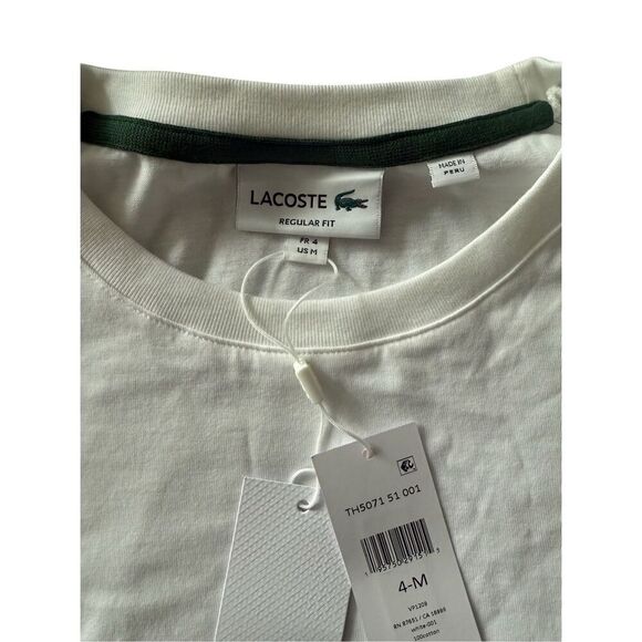 NWT Lacoste Mens White Regular Fit Logo Stripe Short Sleeve T-Shirt Size Medium - Picture 2 of 13
